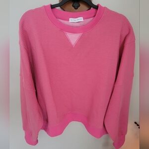 Neutral Ground Women's Pink Ribbed Crewneck Sweatshirt